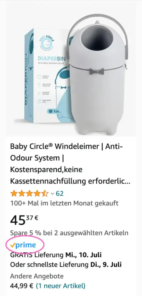 Amazon Prime Badge auf einer Amazon Produktliste