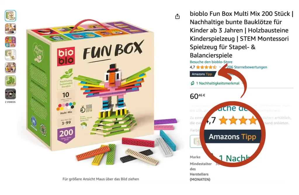 Amazons Tipp Badge auf einem Amazon Produktangebot