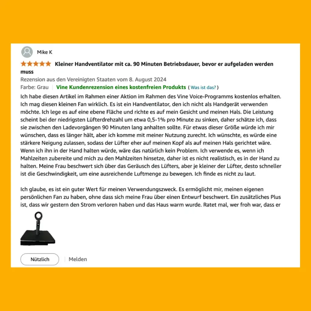 Ein Beispiel für eine Amazon Vine-Rezension - 3