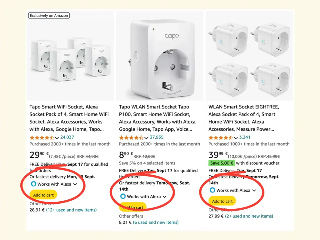 Produktauflistungen mit Works With Amazon Badge